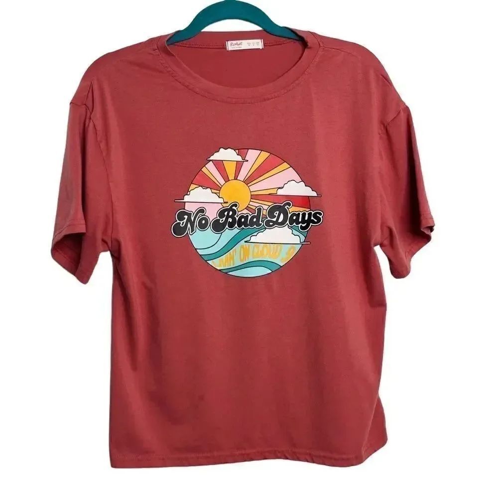 Romwe No Bad Days Short Sleeve Shirt Red Size Small